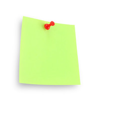 green note pad reminder on wall with clipping path