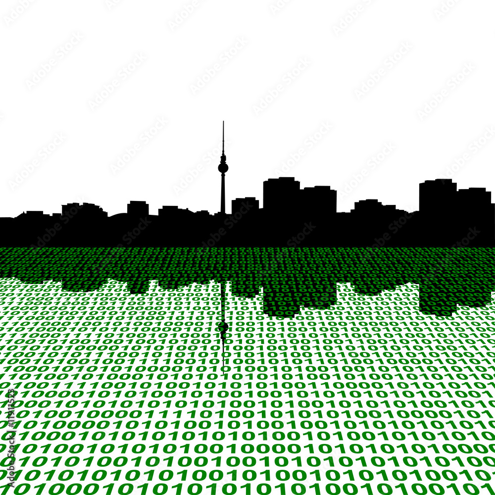 Wall mural berlin skyline with binary code illustration