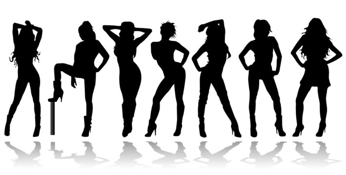 sexy girls group vector silhouettes