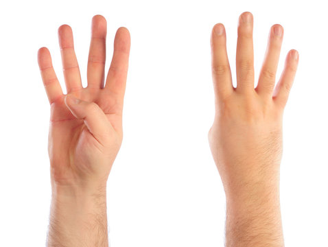 Male hands counting number 4