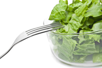 leaves of lettuce and fork