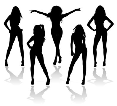 Sexy girls group vector silhouettes
