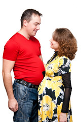 pregnant woman and man isolated on white