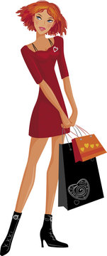 Shopping pretty girl. Vector illustration