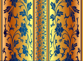 Golden Floral Pattern on Blue