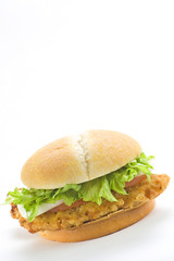 crisp chicken burger with tomato onion cheese lettuce