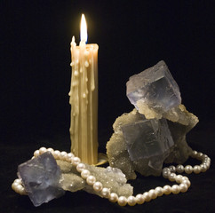 still life  with fluorite and candle