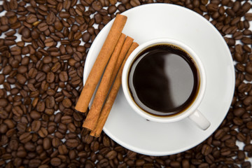 cup of coffee and coffee beans