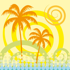 Tropical palm tree. Vector background