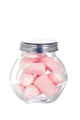 Crédence de cuisine en verre imprimé Bonbons Guimauves roses dans le bocal en verre