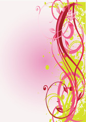 Fototapeta na wymiar arabesque floral rose et verte verticale