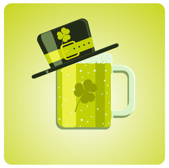 Vector cartoon green beer and hat