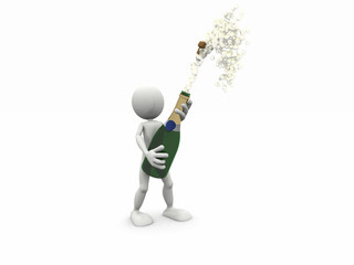 Omino 3D con bottiglia di spumante