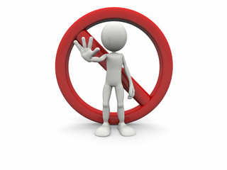 Omino 3D con simbolo di divieto