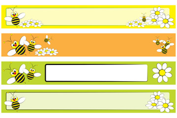 Web banner set with a bee and white daisies for children