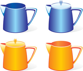 isolated colored milk jugs