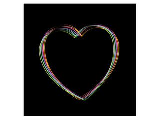 Coloured line hearts on black