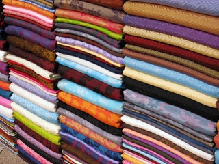 A shop with colorful fabrics