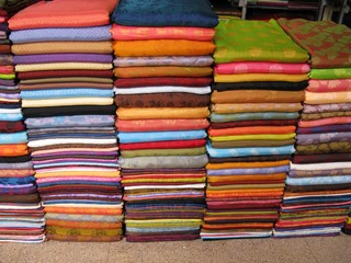 A stack of textiles at a shop