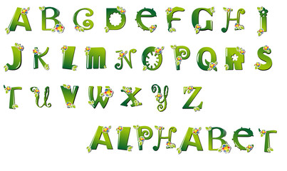 Alphabet vert fleurs