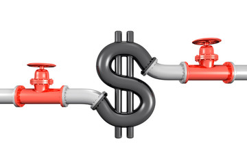 Deux vannes sur un pipeline en forme de dollar