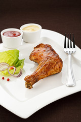 Roasted chicken leg with vegetables