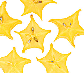 Sections of carambola isolated on white background