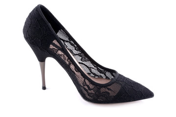 black lace shoe isolated on white