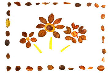 three ornamental flowers in frame