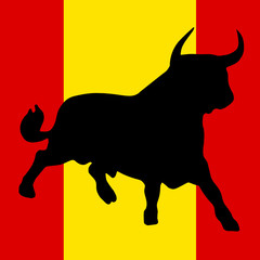 Fototapeta premium Black bull on the spanish colors