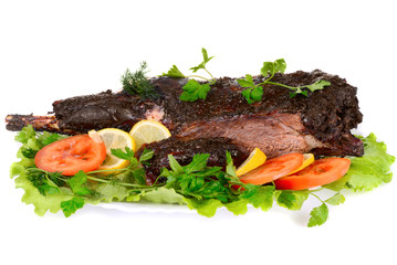 served roast meat and vegetables