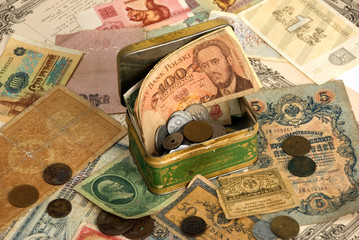 Background with old currency
