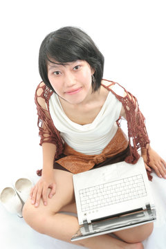 high angel girl with laptop