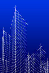 abstract wireframe skyscrappers. blue version.