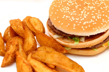 hamburger with fried potato
