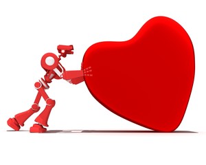 red robot delivers heart for your sweetheart