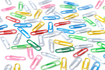 Set of multi-coloured writing paper clips