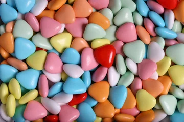Papier Peint photo Lavable Bonbons confettis colorés en forme de coeur