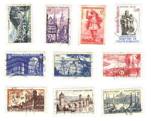 french stamps off course background