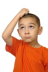kid looking up frustrated, isolated on white
