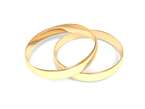 3d wedding rings isolated on white.