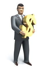 businessman holds a dollar symbol