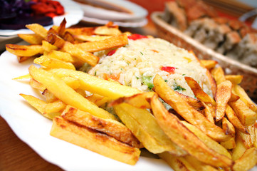 lunch delicious potato rice and soup food