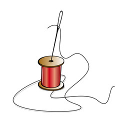 bobine de fil rouge et aiguille © Dominh