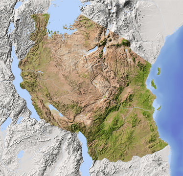 Tanzania, shaded relief map