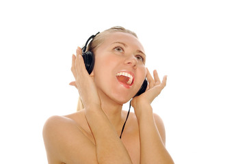 Fototapeta premium happiness sexy young women in headphones and listening music