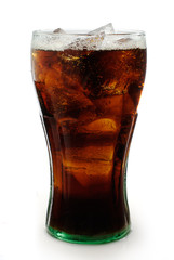 Glass of cola with ice isolated on white with clipping path