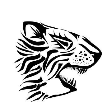 Tiger Head Tattoo Silohette - Isolated