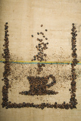 Coffee sign on burlap background