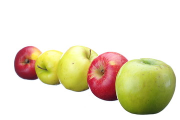 Row of delicious Apples on white